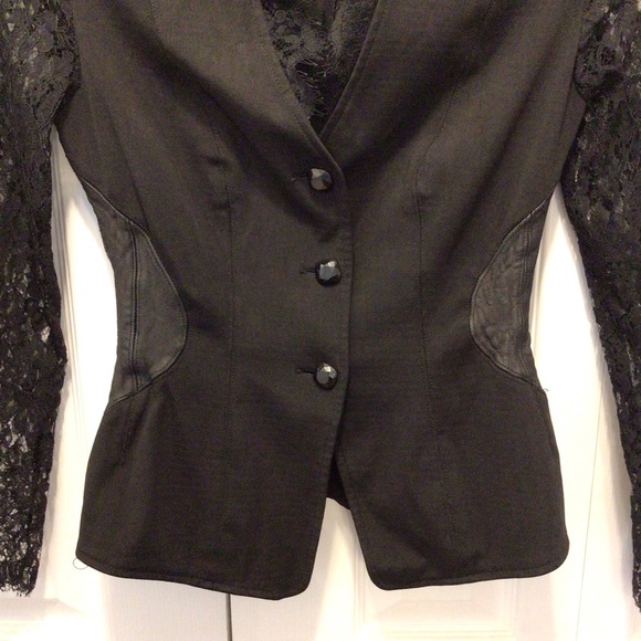 VTG John Murrough Womens Black Knit Leather & Lace Button Up Jacket Size Small - Picture 8 of 11